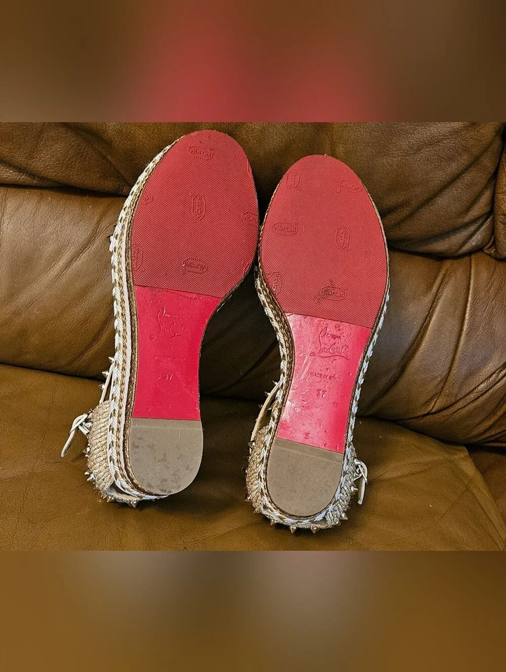 Christian Louboutin  Espadrille Spike-Studded Spikes Wedge Sandals Size 7 US